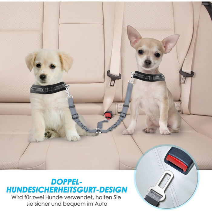 Ремінь безпеки для собак SlowTon в авто, 2 в 1, регульований, відбиваючий, сірий. Для подорожей та прогулянок.