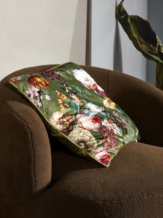 Декоративна подушка ESSENZA Fleur Moss 50x50 см, поліестер, оксамит, з квітковим принтом (піон, тюльпан)
