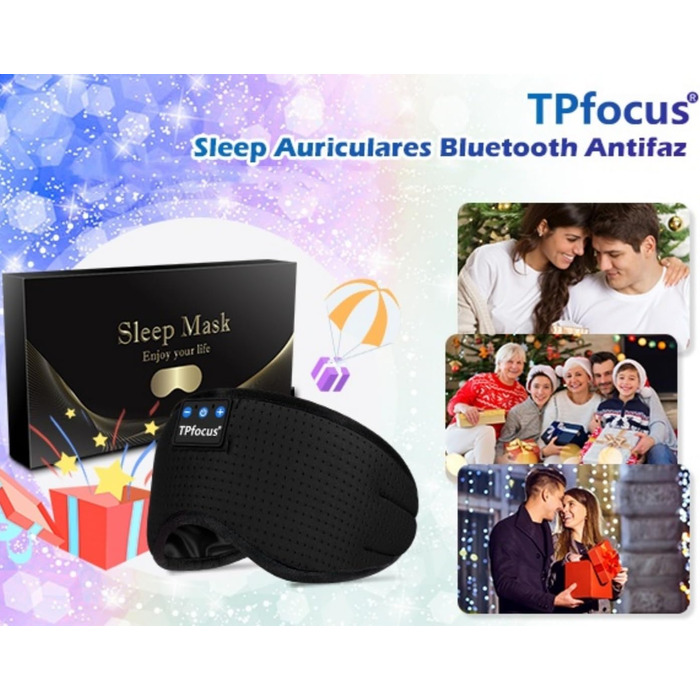 Маска для сну TPfocus з навушниками для тих, хто спить на боці, Bluetooth, миється, блокує світло, з мікрофоном, чорний (Ice Black)