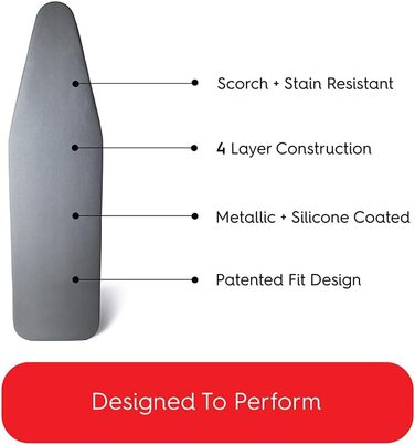 TIVIT Ironing Board Cover, 19 x 55 cm, Pro Grip Pad Covers with 3 fastening straps and elastic cord, durable, scratch and dirt-resistant, padded layers, heat-reflective AlumiTek Pro 19x55
