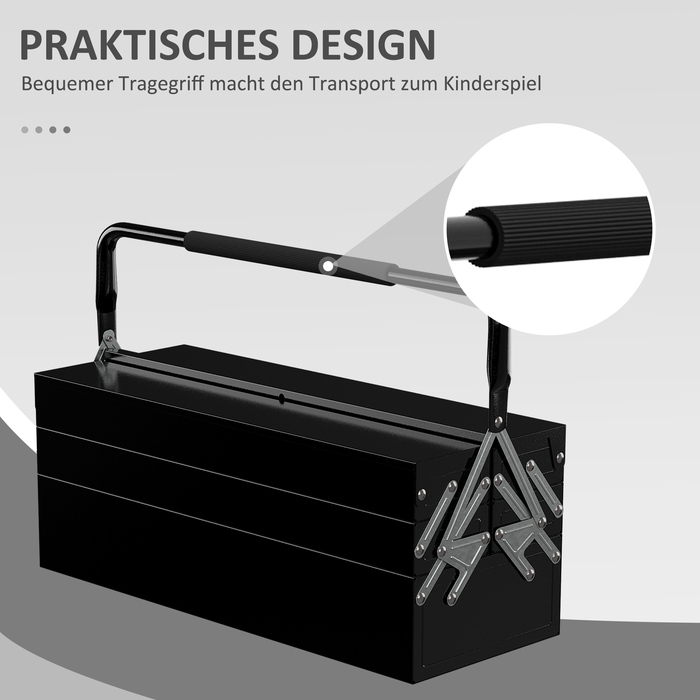 DURHAND Tool Case Tool Box 5 Compartments Folding Steel (SPCC) Black 56 x 20 x 41 cm | Aosom