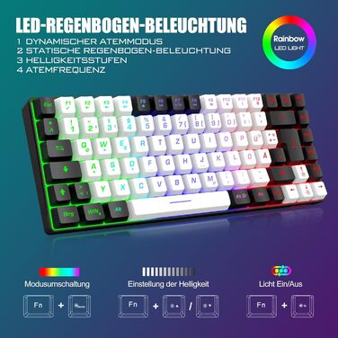 RedThunder Бездротовий ігровий комплект клавіатури та миші, DE TKL, 85 клавіш, акумулятор, компактний, 7200DPI, для PC, Mac, PS5, Xbox (біло-чорний)