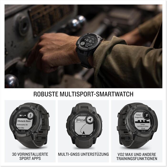 Розумний годинник Garmin Instinct 2 Solar Tactical (50 мм, Чорний) – GPS, 40+ спортивних функцій, аналіз сну