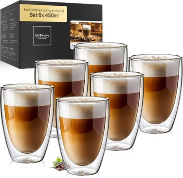 Склянки для лате макіато з подвійними стінками [4x ЕКСТРА великі] | 450 мл | Набір 6 | Склянки для капучино, кави, чаю | Vienna