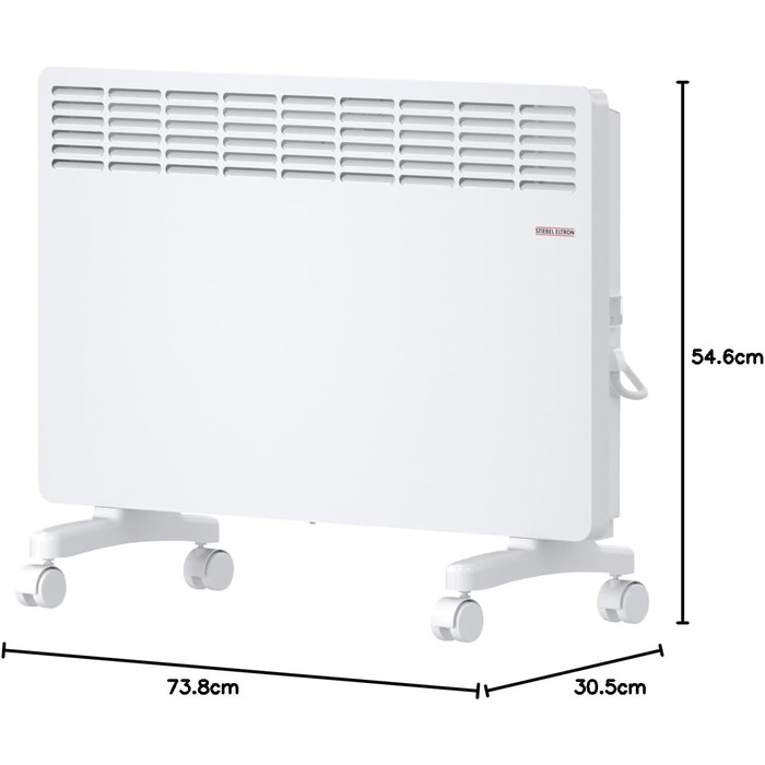 Електричний конвекторний обігрівач Stiebel Eltron 2 kW з таймером, для приміщень 25 м², з поворотними колесами, алюмінієва передня панель, TÜV-сертифікат