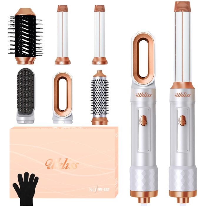 UKLISS 6-в-1 Стайлер для волосся: фен, плойка, браш, випрямляч, термощітка, набір для створення зачісок, подарунок для жінок (білий)