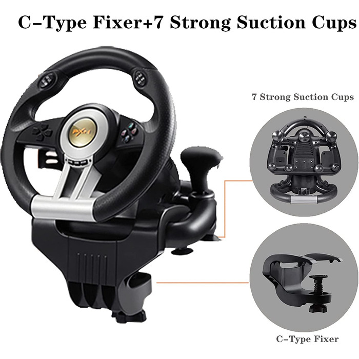 PXN V3II Руль для гонок з педалями, 180°, сумісний з PS3/PS4, Xbox One/Series, Nintendo Switch та PC, чорний