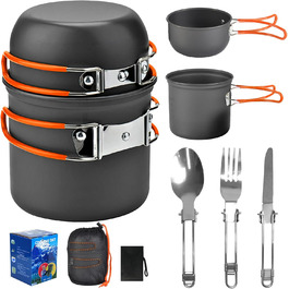 Набір посуду для кемпінгу та приготування їжі на природі (1-2 особи), легкий, для туризму та подорожей