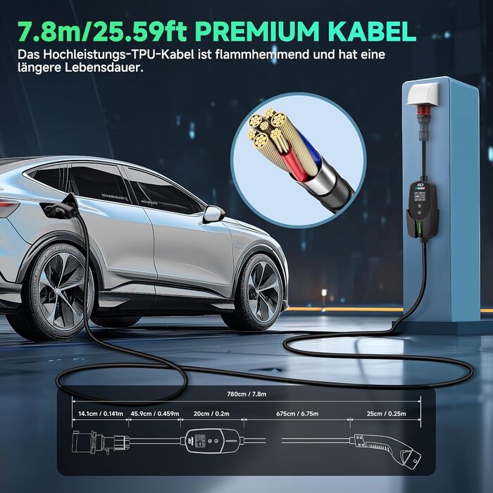 Кабель для зарядки електромобіля Type 2 Schuko, 3.68kW, 6.1м, 6-16A, для електромобілів та гібридів (PHEV/EV)