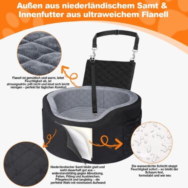 Автокрісло для собак - чорне автокрісло-бустер для маленьких собак з піною Memory Foam 28D, неслизька водонепроникна підкладка, переноска для подорожей з кишенями та ковдрою, чорний