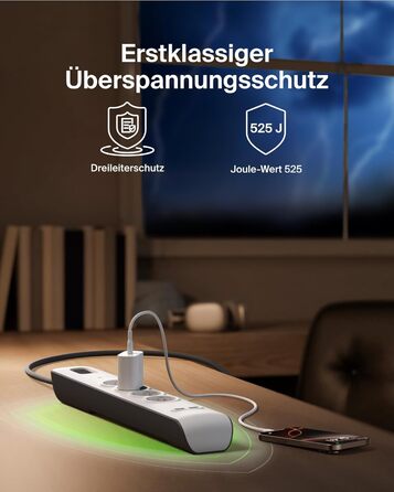 Мережевий фільтр Belkin з захистом від перенапруги та USB-портами, 8 розеток, 2 USB-A, 2.4A, кабель 2м, для дому та офісу