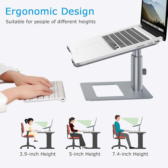 Adjustable Laptop Stand Riser - Ventilated Aluminum Notebook Holder for Desk - Compatible with 10-17