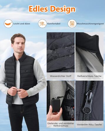 Гріюча жилетка для чоловіків та жінок з акумулятором 10000mAh, 5 зон обігріву, 3 режими температури, подвійне керування, чорна, для зимових активностей