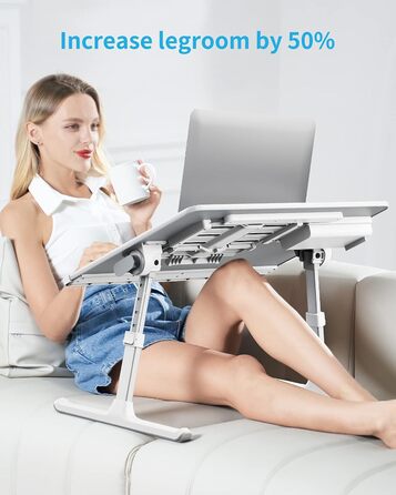 Столик для ноутбука SAIJI 60x45 см, регульована висота, з підставкою для книг, ящиком та кріпленням для планшета. Ідеально для роботи, читання та сніданку.