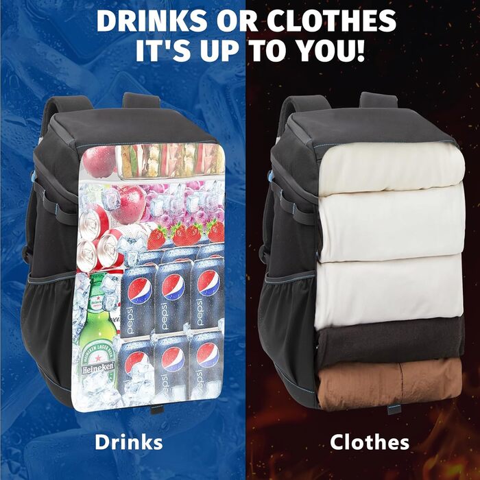 Рюкзак-холодильник HP Hope 35L, водонепроникний, ізольований, для пікніків, кемпінгу, пляжу, подорожей (Чорно-синій)