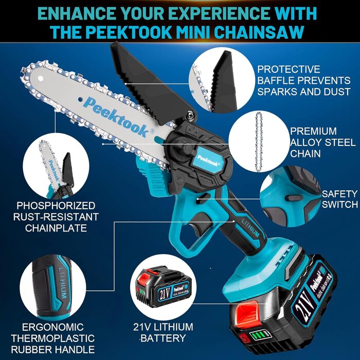 Акумуляторна міні-пила для саду: 6-дюймова пила з двигуном 1000W та акумуляторами 4000mAh, 2 ланцюги, захист від випадкового ввімкнення