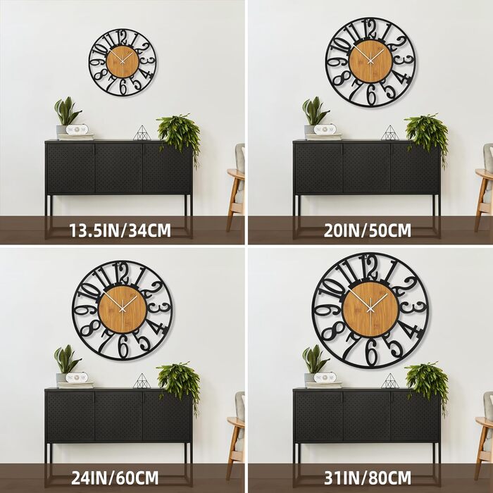 Large Wall Clock, Ticking Sounds, 34CM/14 Inch Silent, No Noise, Battery Operated, Modern, Oversized, Retro Vintage Oversized Wall Clock for Living Room, Bedroom and Kitchen