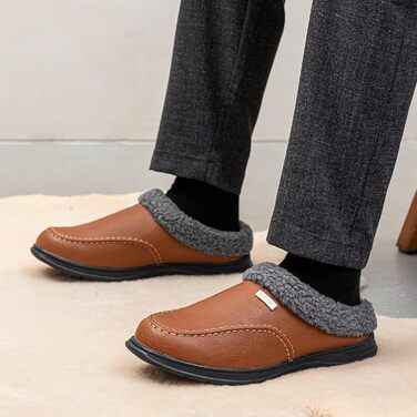 Чоловічі домашні тапочки Leder Hausschuhe Warm Plüsch Gefüttert Winter Pantoffeln, червоно-коричневі (43 EU)