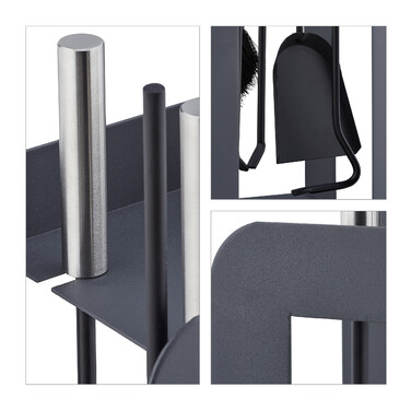 Relaxdays 5-Piece Fireplace Tool Set in Grey/Silver