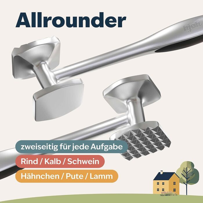 Преміум Fleischklopfer (м'ясорубка) з цинкової сплави з матовим хромом - для відбивання шніцелів та м'яса, придатний для миття в посудомийній машині. Ідеальний подарунок для кулінарії.