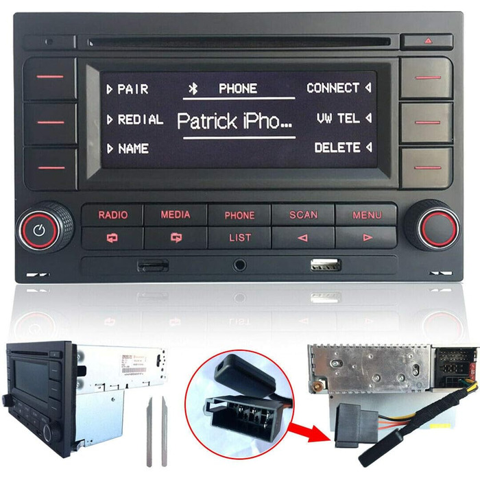 Автомагнітола SCUMAXCON RCN210 для VW Golf MK4, Polo, Passat B5 з Bluetooth, USB, MP3, AUX, SD, CD-програвачем та ISO-адаптером
