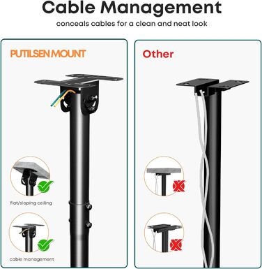 Adjustable & Tilting TV Ceiling Mount - Full Motion, VESA 600x400, Up to 86 Inch TVs, 60kg Weight Capacity
