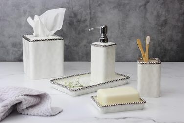 Pampa Bay VAN2718W Toothbrush Holder with Silver Pearls, 11.4 cm Height, Porcelain