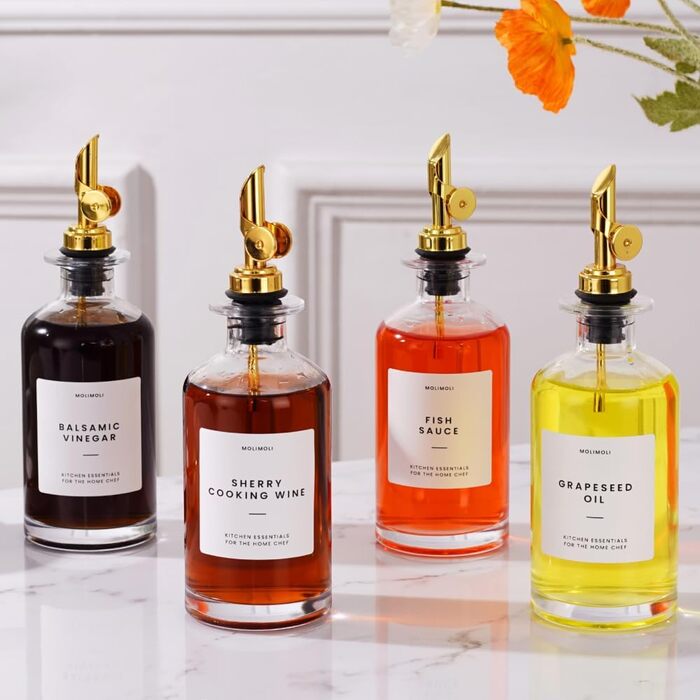 Molimoli Olive Oil Set in Glass, 350-ml Bottles with Weighted Dispensers, 4 Pieces