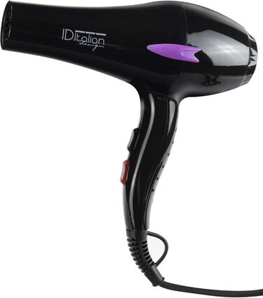 Професійний фен для волосся ID Italian Design з насадкою для укладки, 2200W, 3 температурні та 2 швидкості, матовий чорний