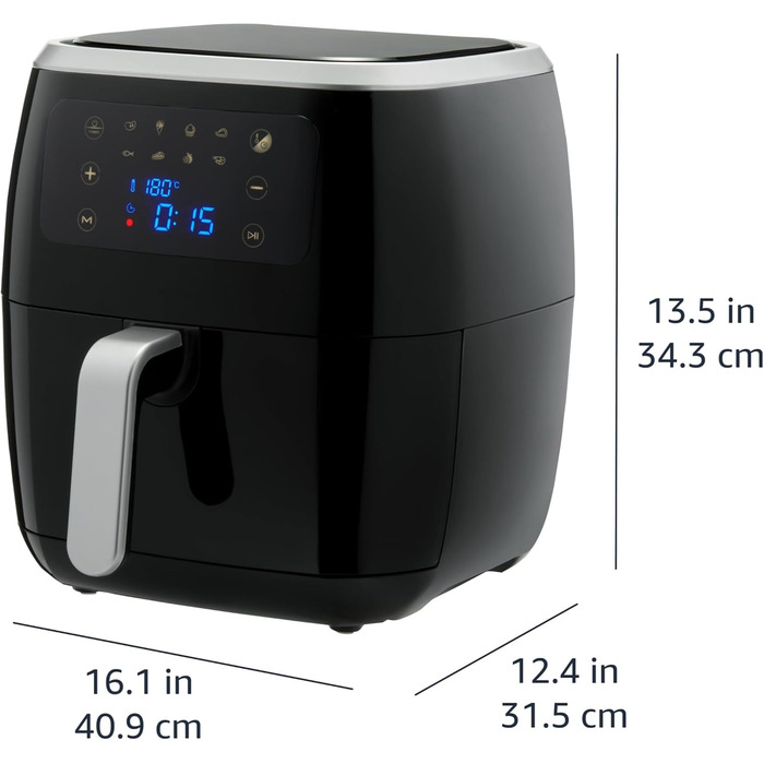 Amazon Basics 6-Liter Air Fryer with Digital Touchscreen and 8 Preset Cooking Programs, Black 6L