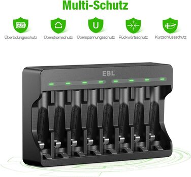 Акумулятори AA EBL 8 шт. 1.5V 3000mWh, перезаряджувані, з зарядним пристроєм M7012, LED дисплеєм, Micro-USB, USB 5V 2A