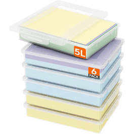 Lifewit 5L Storage Box with Lid, Plastic Box with Clip Closures, Document Box A Organizer, Multi-Purpose Boxes for Crafts, Paper, Art Supplies, Building Blocks, Tools (Transparent, 6)
