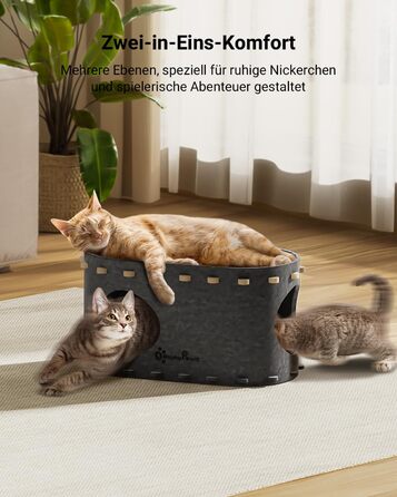 Кігтеточка-будиночок для котів DownyPaws з фетру, 2-ярусна, 50 x 33 x 50 см. Теплий дизайн, захист кігтів, сірий колір.