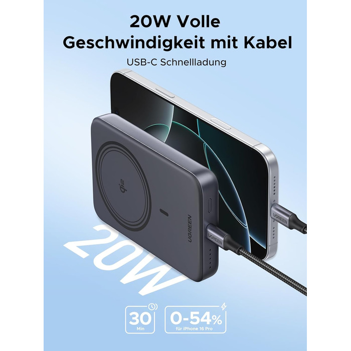 Power Bank UGREEN Nexode Qi2 10000mAh з MagSafe та USB-C 20W - зовнішній акумулятор для iPhone 16 Pro Max/16/15-12