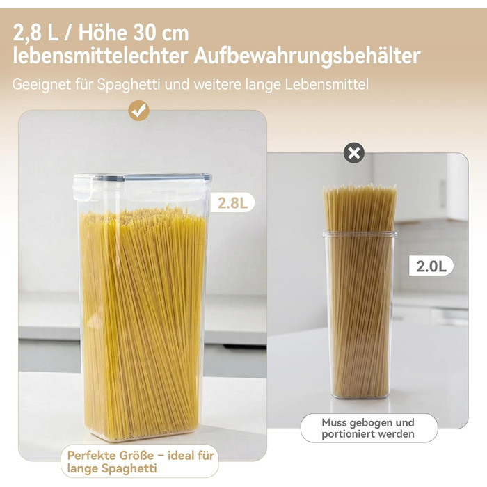 Набір контейнерів для зберігання продуктів Küchen 16 шт, 2.8л/30см, герметичні, без BPA, для круп, спагеті, борошна