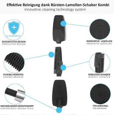 Набір для туалету 3-в-1 з силіконовою щіткою, тримачем та кріпленням на стіну. Довга ручка з нержавіючої сталі, гігієнічний дизайн з ламелями та скребком. Підходить для ванної кімнати та гостьового туалету. Запасні насадки включені.