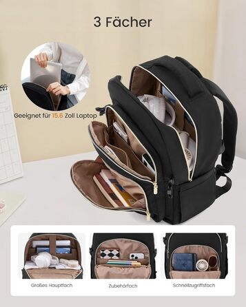 LOVEVOOK Рюкзак для жінок, 15.6 дюймів, водонепроникний, для школи, підлітка, елегантний, для роботи, навчання, подорожей, універсальний, чорно-бежево-коричневий