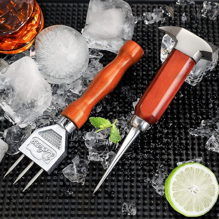 SuproBarware Ice Pick Set with 5-18.2 cm and 17.2 cm Stainless Steel Ice Crusher with Wooden Handle, Japanese Style, Ideal for Bars and Home