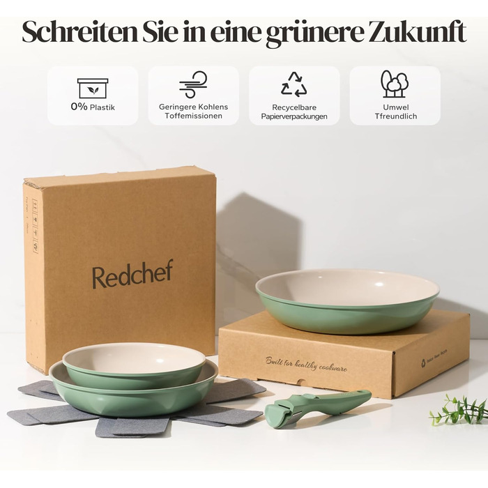 Redchef Ceramic Nonstick Pan Set - 6 Piece Induction Cookware Set (20, 24, 28 cm) - PTFE, PFOA & PFAS Free