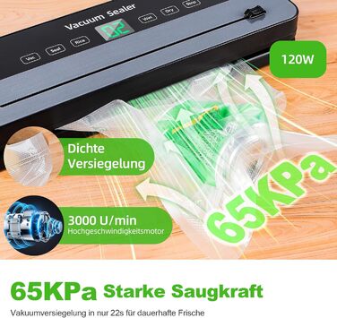 Вакуумний пакувальник Obecilc 7-в-1 з ріжучим ножем, 65 кПа, сухий/вологий режим, 10 пакетів, для дому та ресторану