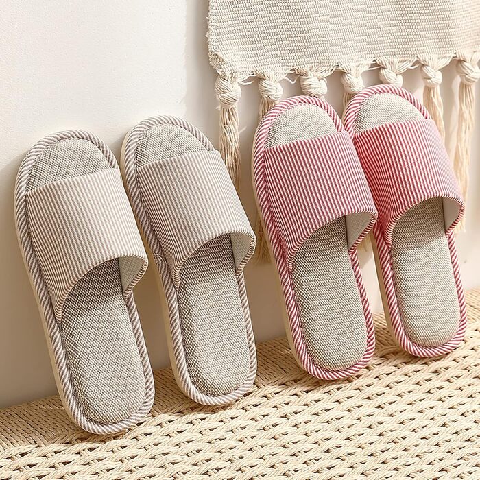 Легкі літні домашні тапочки з льону для жінок та чоловіків, відкриті сандалії, розмір 36/37 EU, вузька форма, хакі