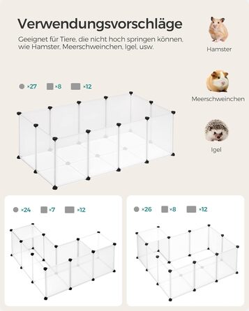 Клітка для гризунів SONGMICS Freigehege з піддоном, 143 x 73 x 46 см, біла. Підходить для кроликів, хом'яків, їжаків. LPC02W