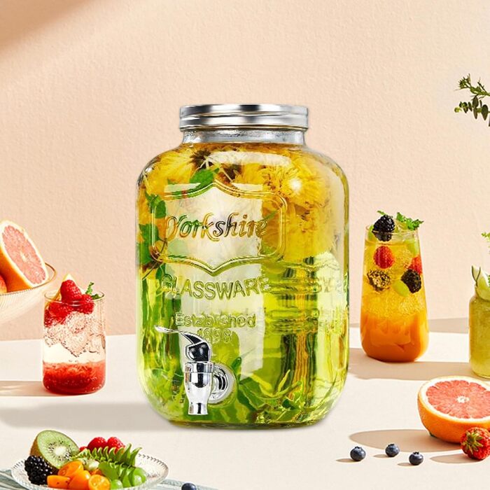 Drink Dispensers for Parties, Leakproof Beverage Dispenser Spigot, Food Grade, Transparent, Iced Beverage Jugs, Party Hosting Accessories for Lemon, Sangria, and Drinks