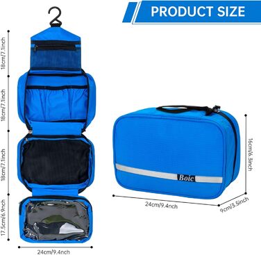 Сумка для туалетних аксесуарів на блискавці, дорожня, для жінок та чоловіків, з 4 відділеннями, вантажна, для кемпінгу, оксфорд (блакитна), M