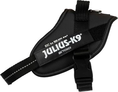 Шлейка для собак IDC Powergeschirr S - відбиваюча, з лого, регульована, дихаюча, для малих, середніх та великих собак (Чорний - Штучна шкіра, S/Mini)