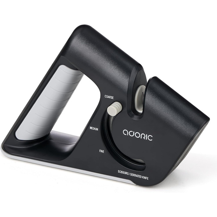 Точилка для ножів Adoric з 3 ступенів, вольфрамовий сталь, діамант, кераміка. Чорний колір
