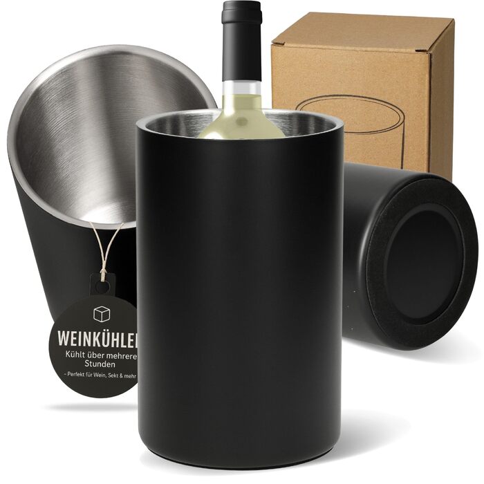 Охолоджувач для пляшок 'Chill' - сталевий, з подвійними стінками. Підходить для вина, шампанського, пива. Чудовий подарунок для поціновувачів вина, друзів, батьків. Колір: сріблястий (чорний)