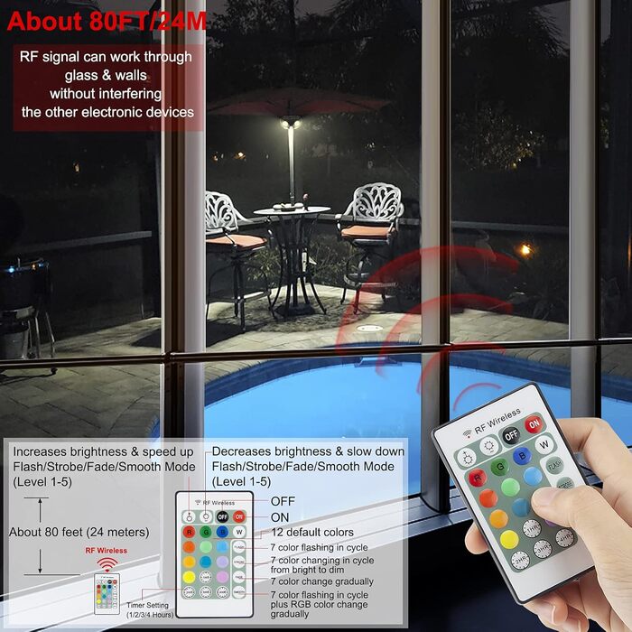 HONWELL LED Outdoor Lights Umbrella Lighting Lamp Emergency Light Dimmable 12 Colors Tent Light Camping Lighting Wireless Light (brown) Battery Powered for Garden Beach BBQ Party Camping