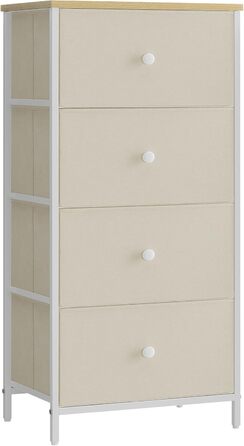 SONGMICS Chest of Drawers, Storage Cabinet with 4 Fabric Drawers, Metal Frame, Tall and Narrow, White-Oak Finish LTS314W57 (Camel Yellow + Cream White, 30W x 45D x 91.7H cm (4 Drawers))