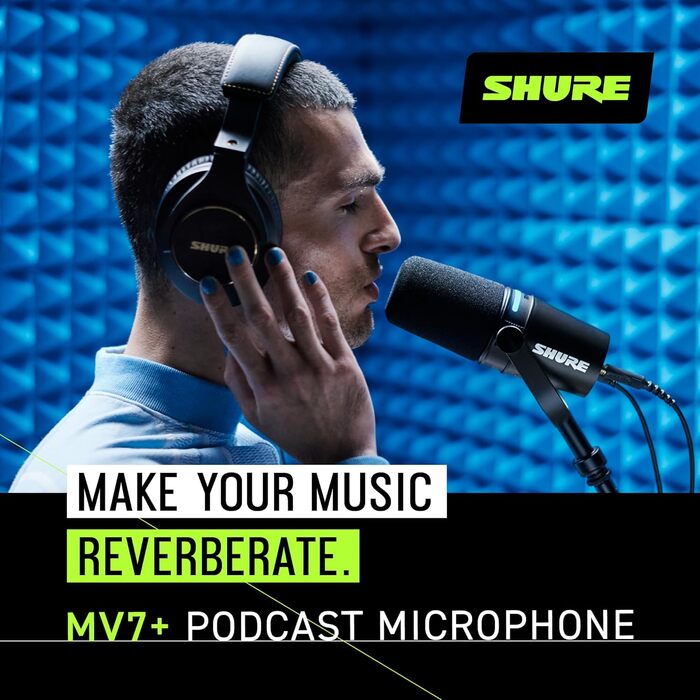 Shure MV7+ Повний комплект для подкастингу: USB/XLR мікрофон, LED-сенсор, автоматичне регулювання, цифровий поп-фільтр, ефекти реверберації - Білий